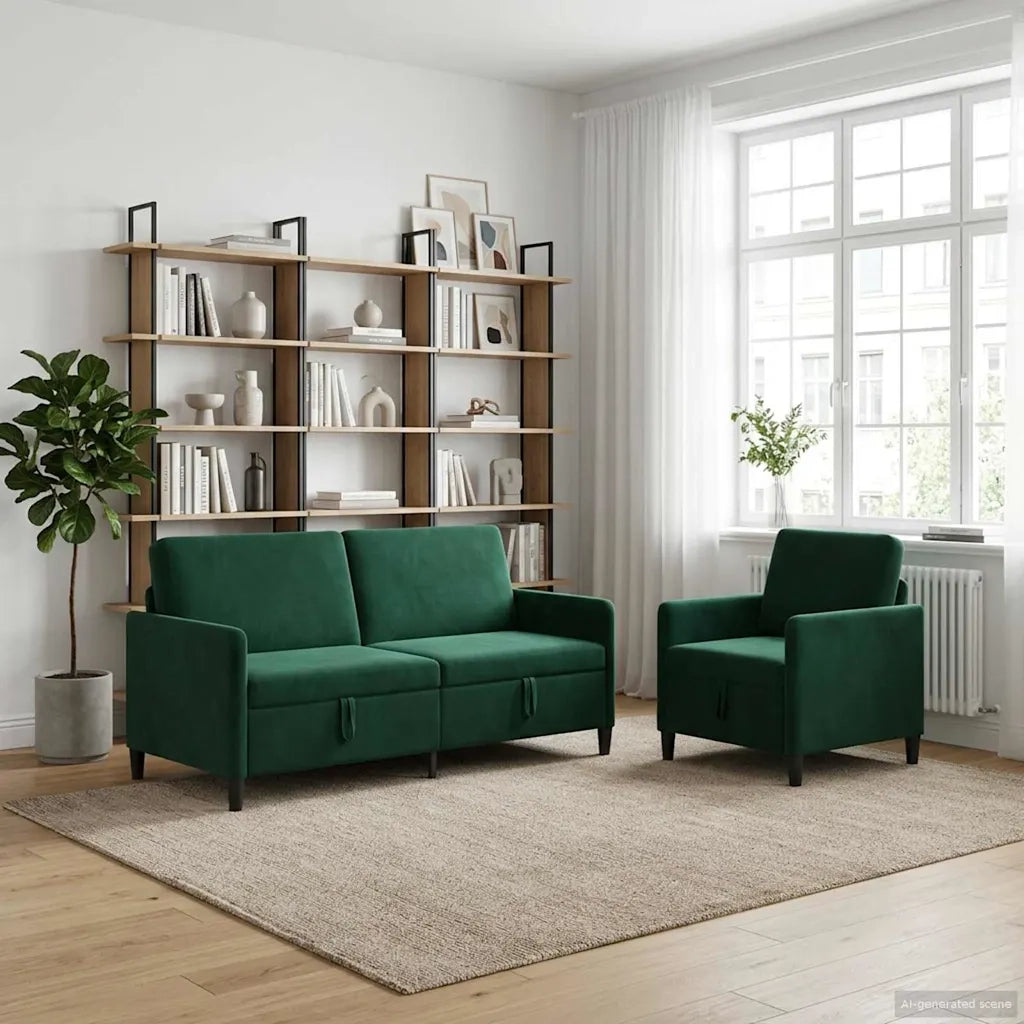 Set di Divani con Storage 2 pz Verde Scuro Poliestere 3429220