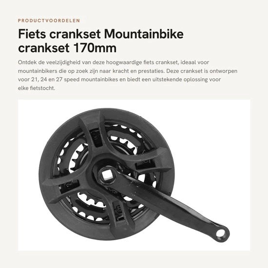Crankset 24/34/42T - 170 mm - Adatto per 21/24/27 velocità - Nero - Acciaio di alta qualità