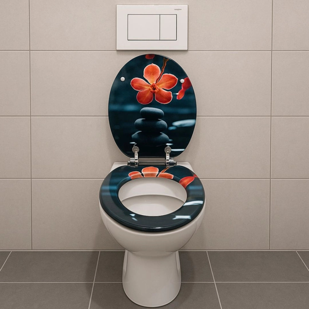 Sedile wc copri vater universale frizionato fantasia in mdf chiusura rallentata *** fantasia spring stone, confezione 1