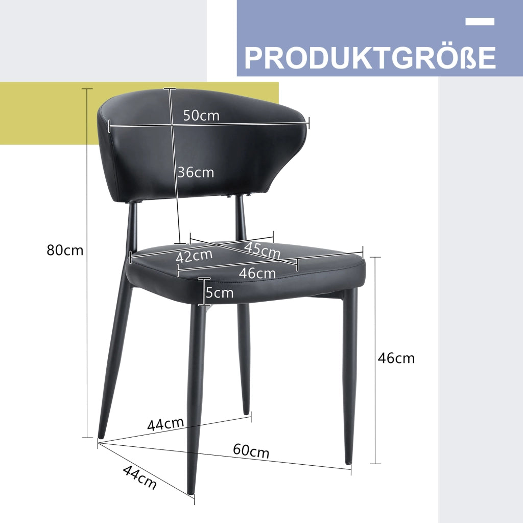 Set di 2 sedie da pranzo moderne nere in PU con schienale ergonomico e gambe in metallo