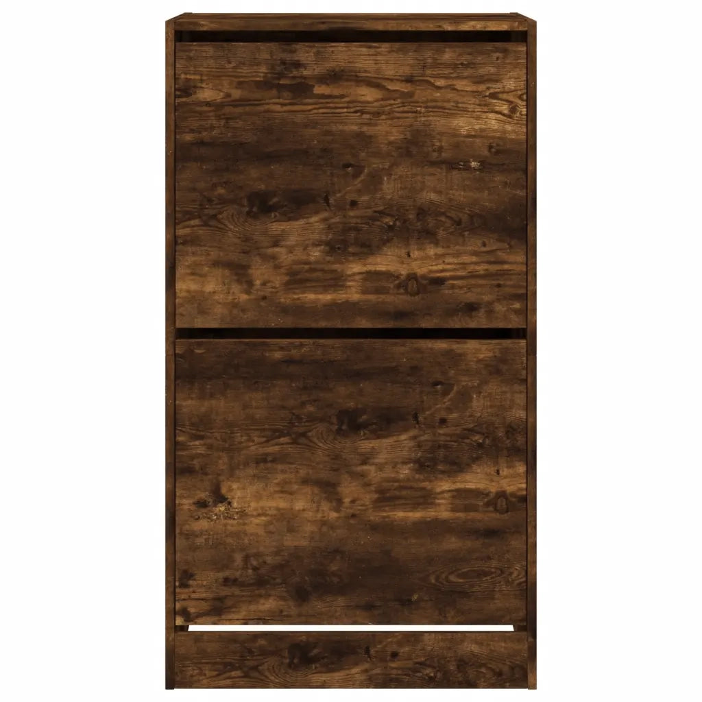 Scarpiera con 2 Cassetti Ribaltabili-Scaffale per scarpe Rovere Fumo 60x42x180 cm