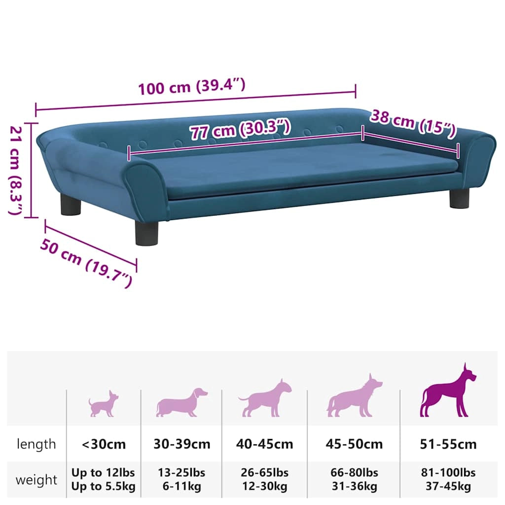 Cuccia per cani con cesto divano confortevole 100 x 50 x 21 cm velluto blu 02_0042598