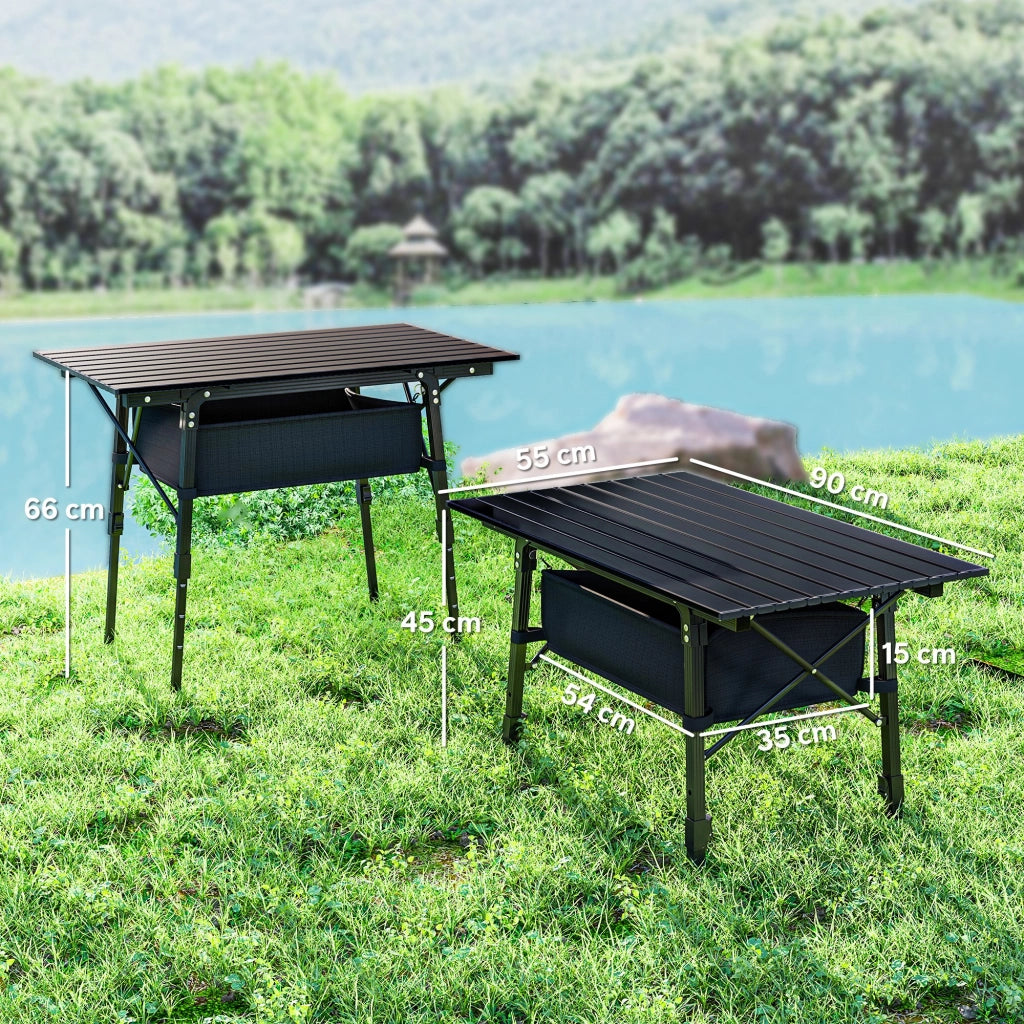 Tavolo da campeggio pieghevole, con cesto, regolabile in altezza, in alluminio ¨C zephmum ¨C nero