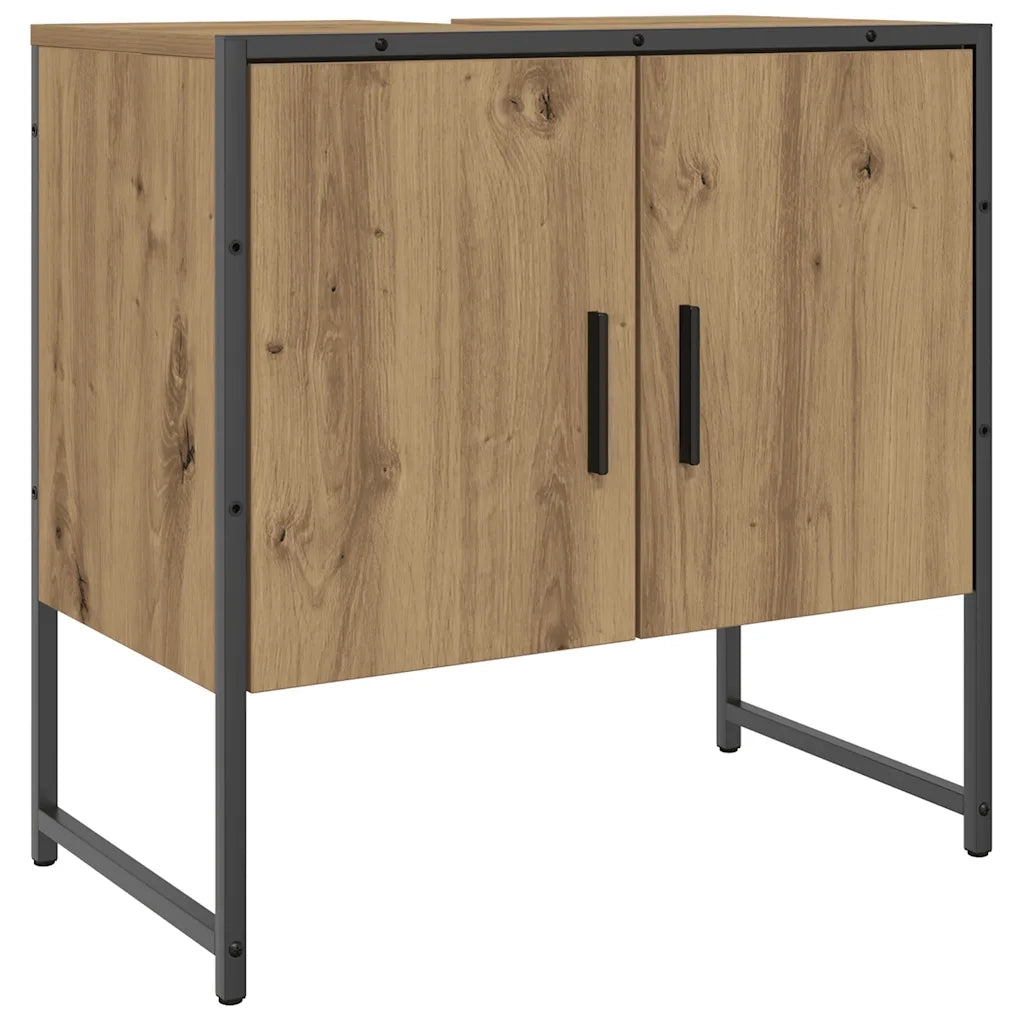 Mobiletto da bagno compatto di design con vano contenitore 60 x 33 x 60 cm in legno di rovere lavorato a mano 02_0051182