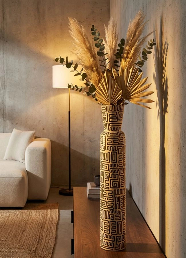 Vaso Resina Nairobi Ø16x86 cm in Resina Bianco e Nero