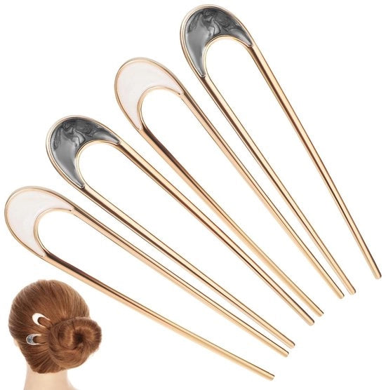 4 pezzi di spille per capelli a forma di U, clip per capelli in metallo per donne, accessori per chignon per uso quotidiano, feste, matrimoni.