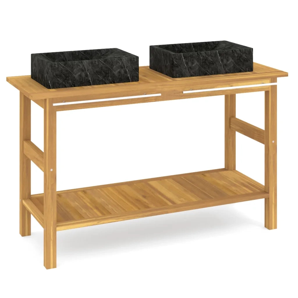 Mobile VanitÃ  Bagno e Lavandini Marmo Nero Legno Massello Teakcod mxl 101460