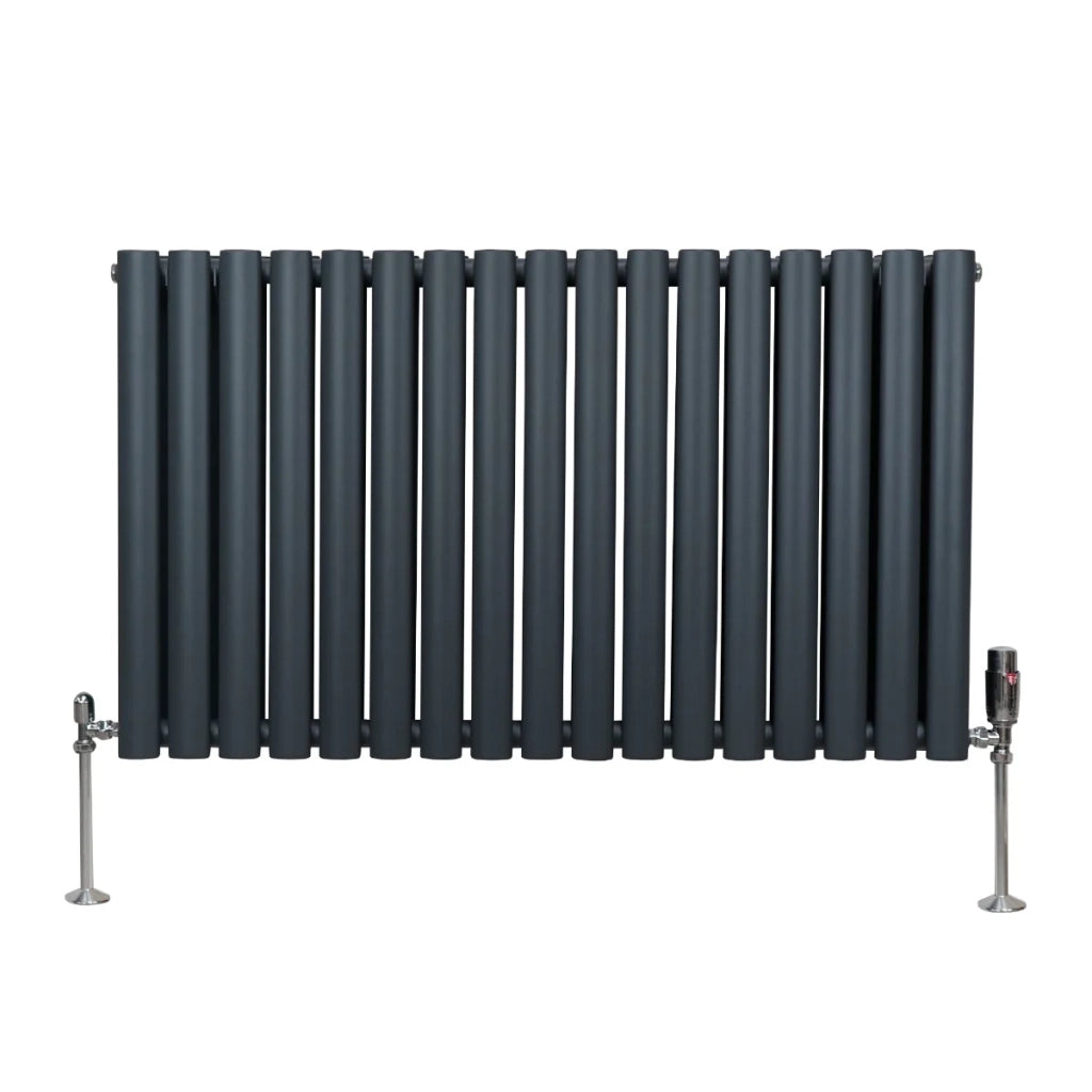 Radiatore a colonna ovale e valvole cromate TRV Designer grigio antracite 600 mm x 1020mm