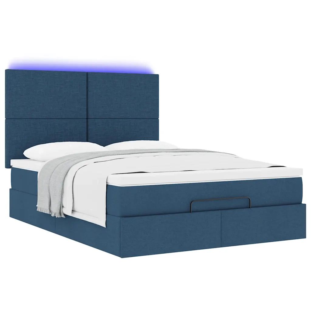 Struttura Letto Pouf con Materasso Blu 140x190 cm in Tessuto 3313926