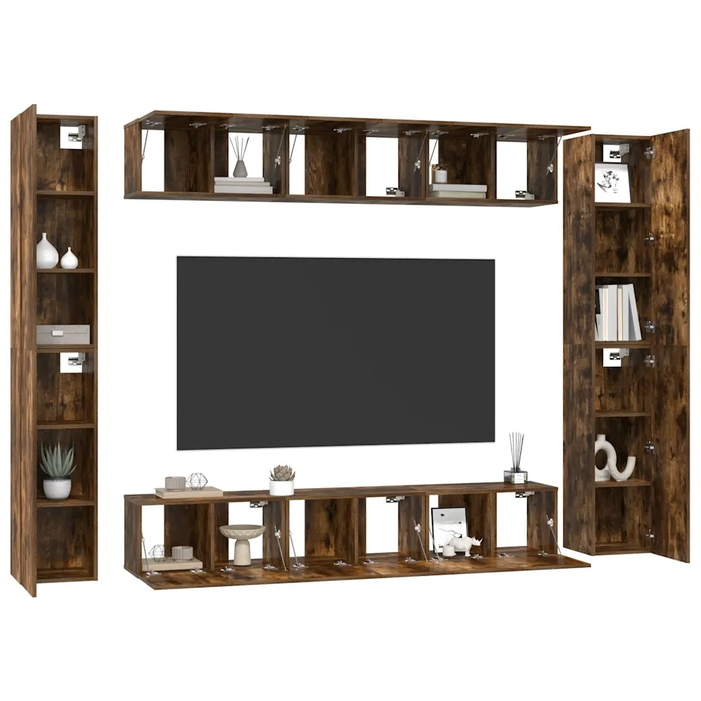 Set Mobili Porta TV 10 pz Rovere Fumo in Legno Multistrato cod mxl 20316