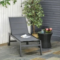 Sdraio da Giardino Reclinabile su 5 Livelli Rivestimento Imbottito, Alluminio e Texteline, 72x168x102cm Grigio
