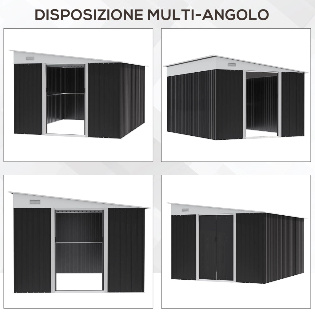 EasyComfort Ripostiglio da Giardino con Porta Scorrevole, in Acciaio, 345x280.5x169-201cm, Nero