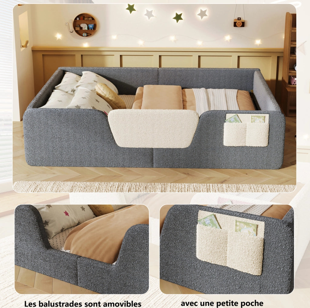 Letto imbottito per bambini 140 x 190 cm in velluto grigio