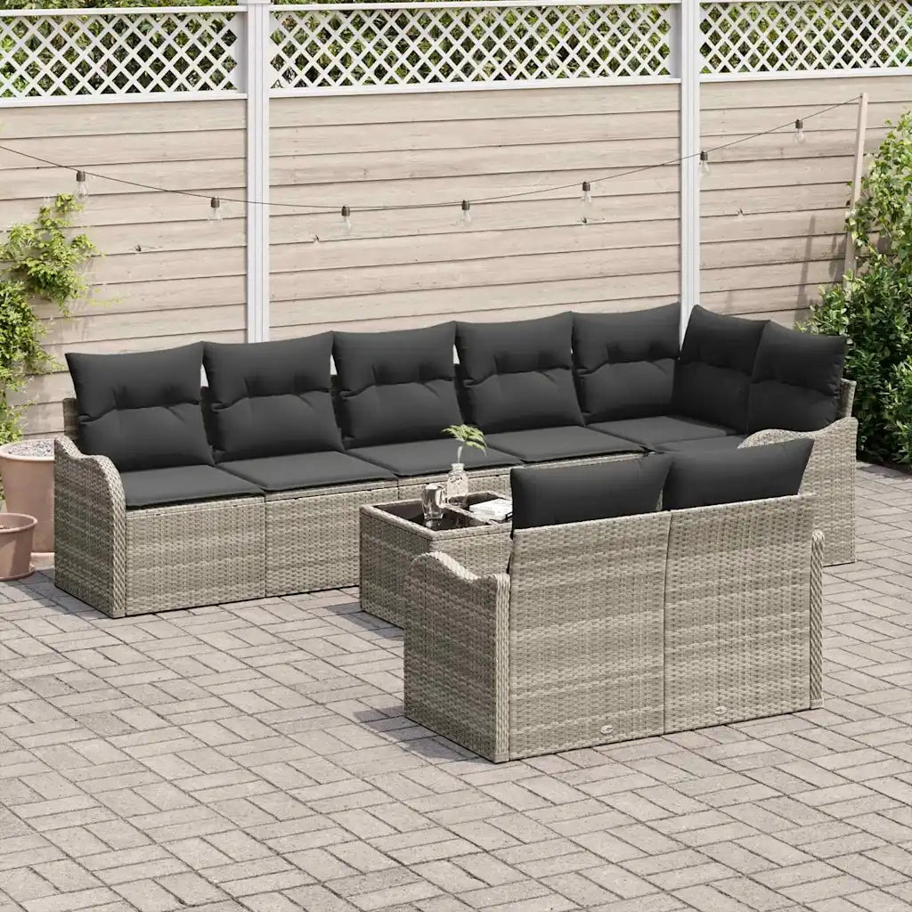 Set Divano da Giardino 9 pcs Grigio chiaro polyrattan