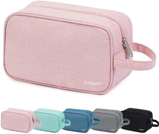 Organizzatore di cosmetici per viaggio per donne con design elegante, contenitore di toilette acqua resistente, kit di viaggio per donne (rosa)