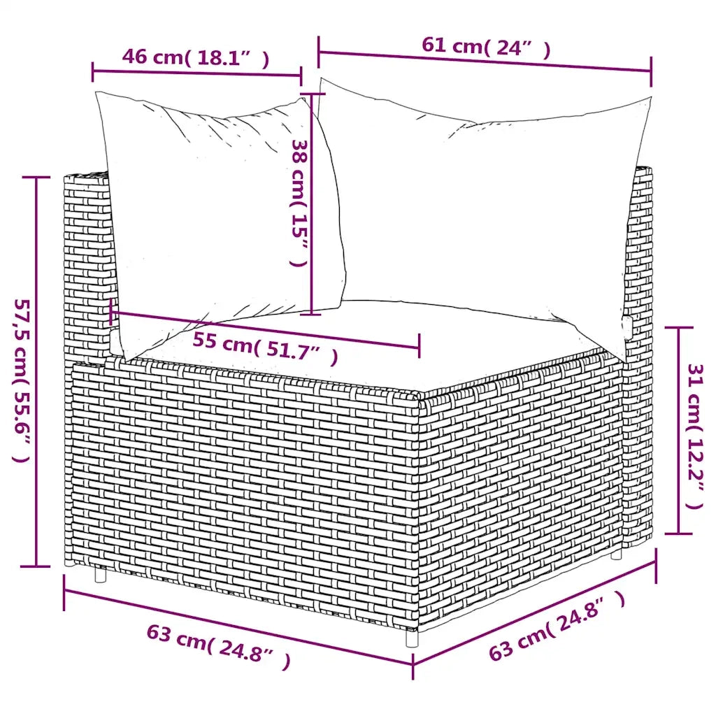 Divano Angolare da Giardino con Cuscini in Polyrattan Grigio 319841