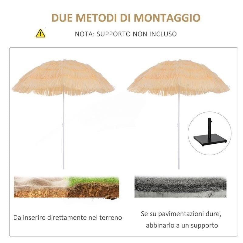 OMBRELLONE DA SPIAGGIA PALO INCLINABILE E 8 STECHE 160 CM BEIGE