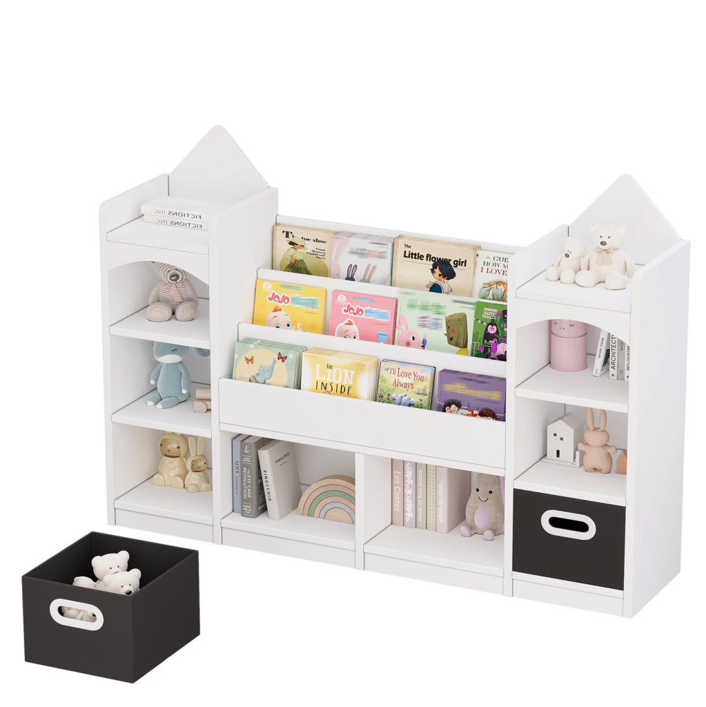 Libreria contenitore per bambini bianca con 2 box pieghevoli