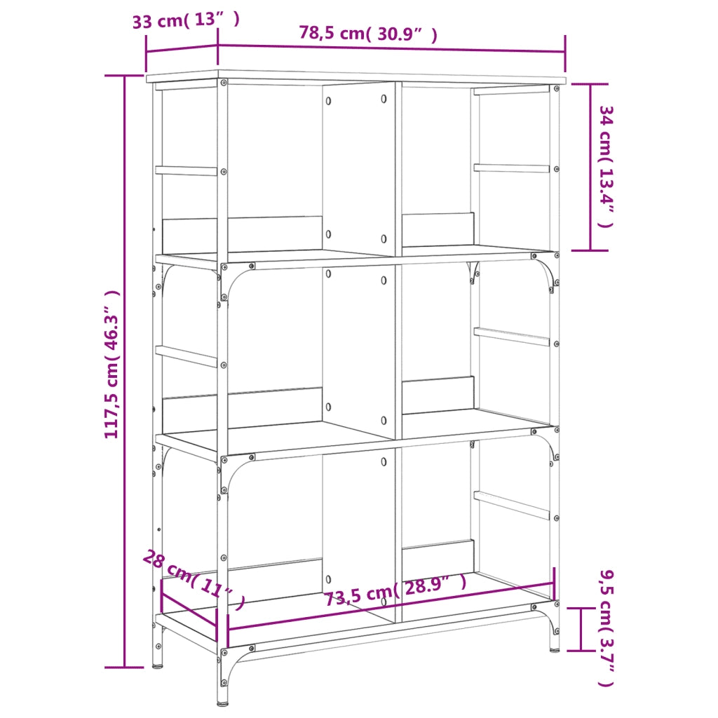 Libreria-Scaffale per Libri-Mobile di Stoccaggio Nera 78,5x33x117,5 cm in Legno Multistrato