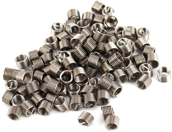 Kit di riparazione a viti 100 pezzi - Insetti in acciaio inossidabile - M5 x 0,8 x 1,5D - Alta resistenza - Per la riparazione dell'auto - Incluso foro di montaggio - Viti inzetstukken