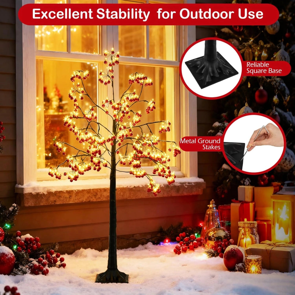 Decorazioni Natalizie, Albero di Natale 150 CM, 480 Luci LED Bianco Caldo, Sfere a Bolle Squisite, Base Solida, Picchetti di Terra, Addobbi Natalizi Esterno Interno per Casa, Giardino, Cortile