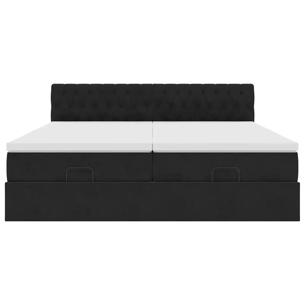 Struttura Letto Pouf con Materassi Nero 200x200 cm Velluto
