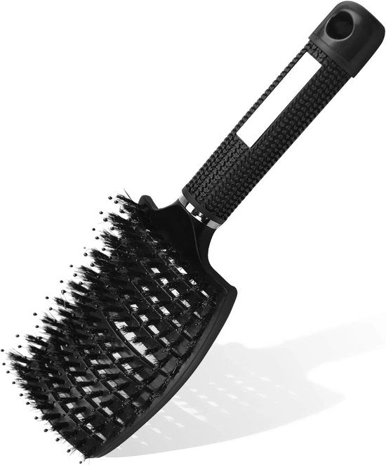 Föhnkam geaventilata, con funzione di pedale per massaggi per capelli ricci e lunghi, velocissima asciugatura, stile e volume, strumento di stile curvo antistatico, utilizzabile sia umido che asciutto, nero