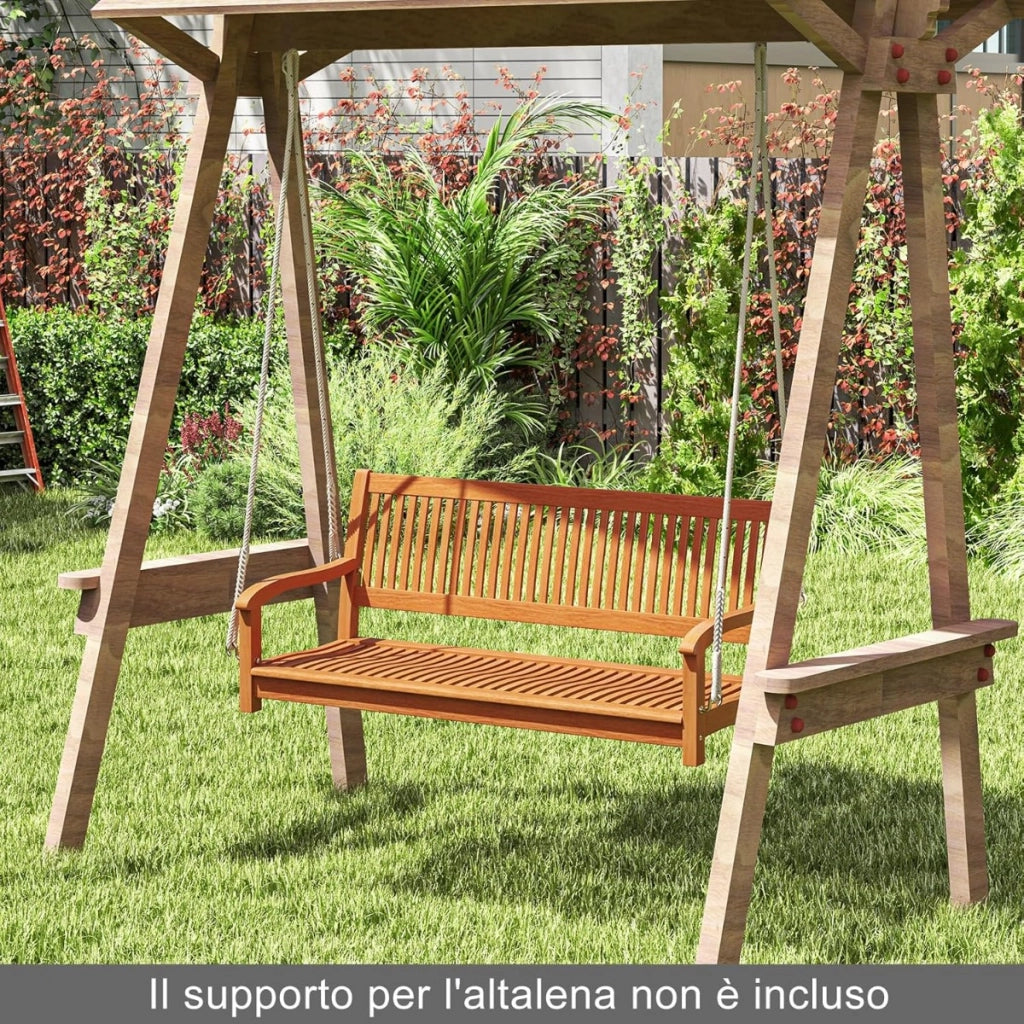 Amaca da veranda con ganci e corde per sospensione in legno a 2 posti, Amaca da veranda in legno di acacia Naturale-Dondoli