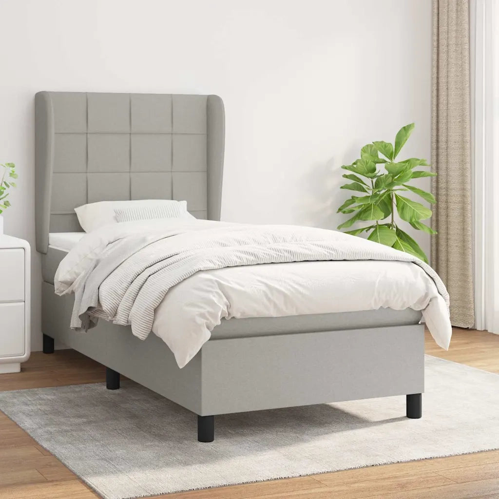 Letto singolo | Letto per adulti | Giroletto a Molle con Materasso Grigio Chiaro 80x200 cm Tessuto