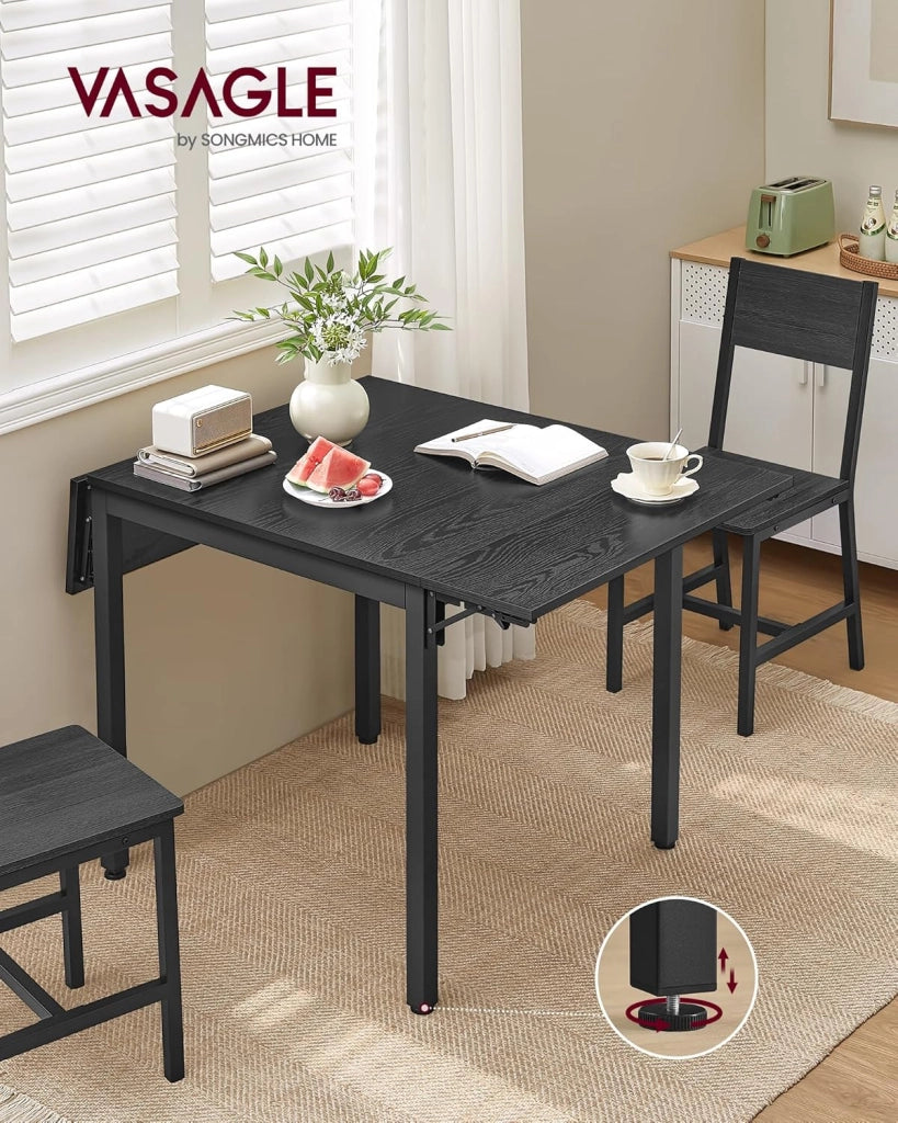 VASAGLE Tavolo da pranzo pieghevole, allungabile, per piccoli spazi, 2-4 persone, industriale, 78 x 120 x 76,2 cm, nero ebano e nero inchiostro KDT077B03