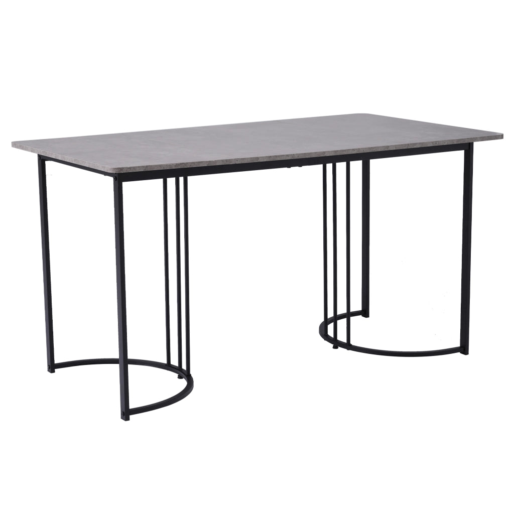 Tavolo da pranzo con piano effetto marmo, gambe in metallo e piedini regolabili per cucina e soggiorno 140 × 80 cm