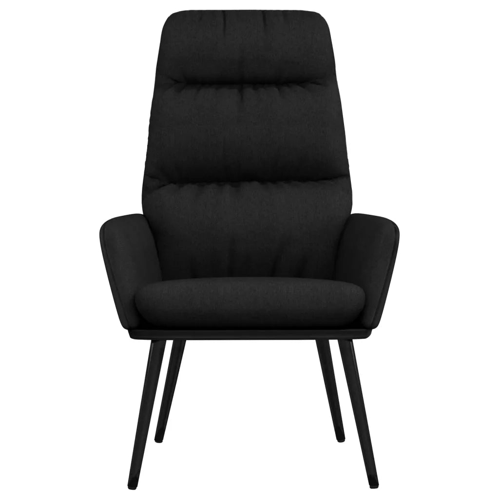 Poltrona Relax con Sgabello Nero in Tessuto e Similpelle 3097511