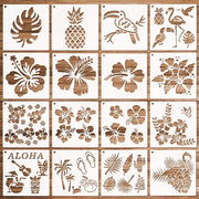 Sjabloni Fiorali 16 Pezzi - Sjabloni Reutilizzabili - Tema Hawaiano - Sjabloni per Adulti - Attività di Ricreazione - Carta di Alta Qualità - 14,7 x 14,7 cm