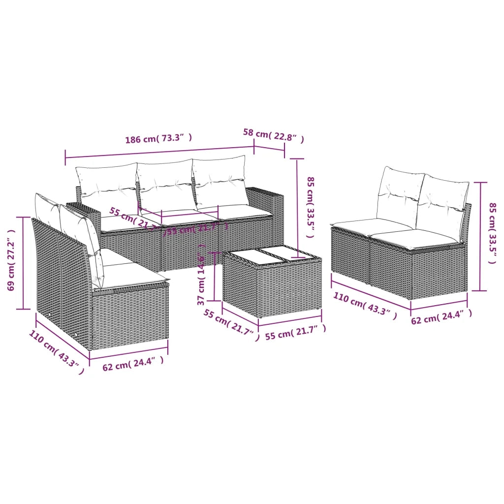 Set Divani da Giardino con Cuscini 8 pz Nero in Polyrattan 3251172