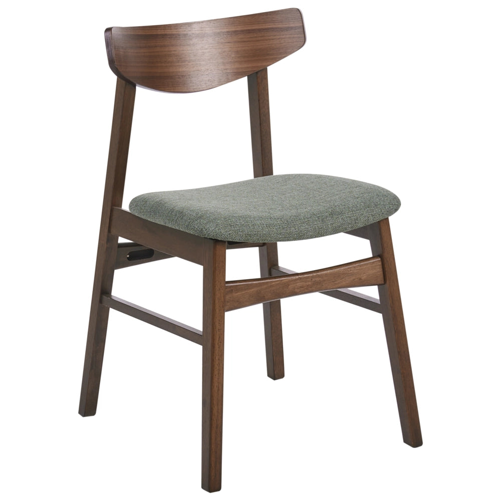 Set di 2 sedie da pranzo con struttura in legno di gomma marrone e verde seduta in tessuto senza braccioli design retrò