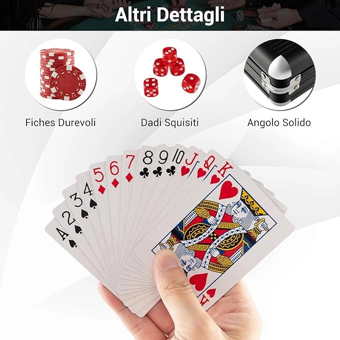 Chips Poker Set da Poker di 500 Chips, Inclusi 2 Mazzi di Carte da Poker 5 Dadi 1 Pulsante Dealer Valigetta in Alluminio (Nero)