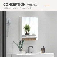 kleankin Armadio da Muro per Bagno con Specchio, Armadietto Portaoggetti, 2 Porte, 3 Livelli, Ripiano Regolabile, 60 x 15 x 60 cm, Bianco