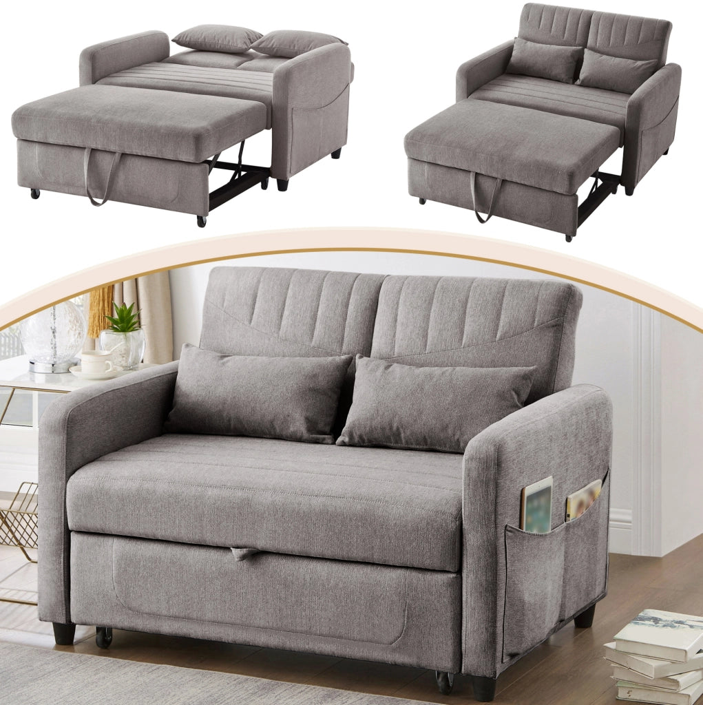 Divano letto 166x95 cm con schienale regolabile; tessuto in cotone e lino; grigio