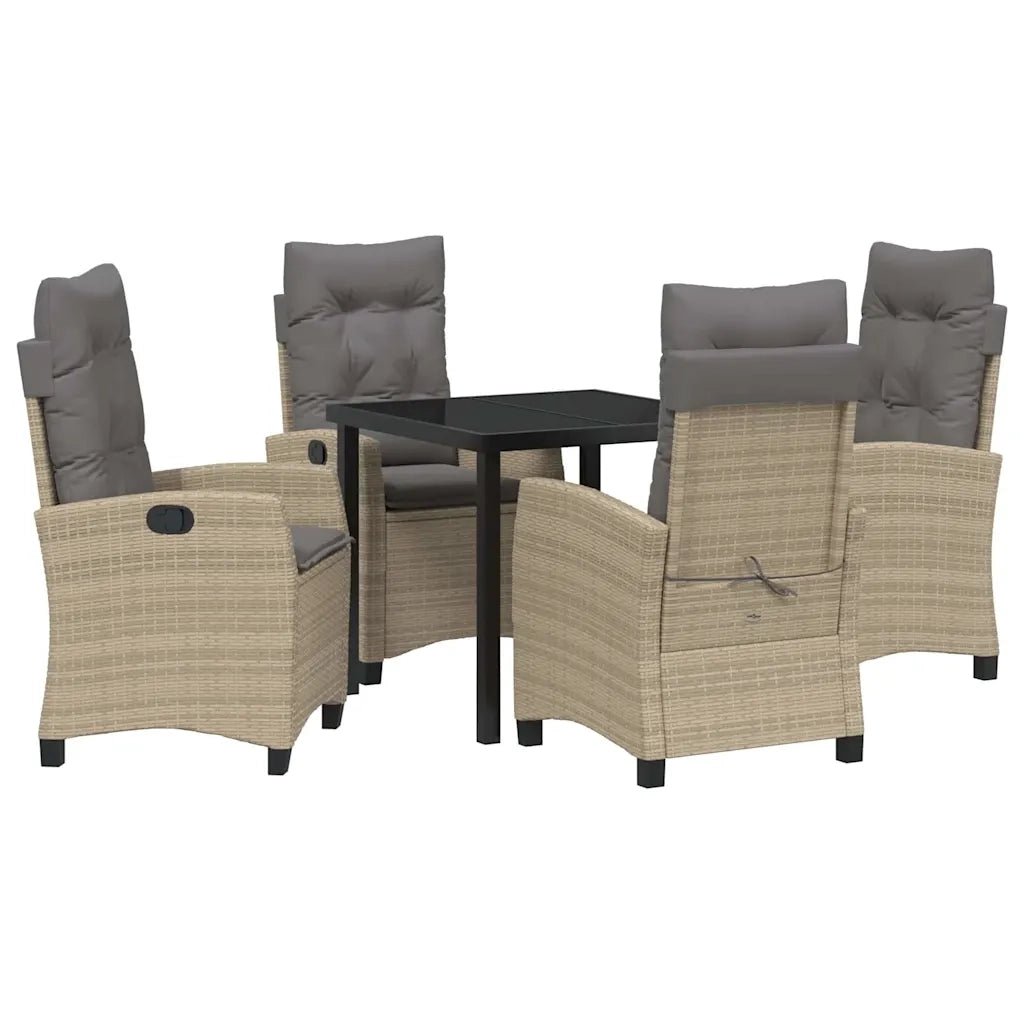 Set da Pranzo per Giardino con cuscino 5 pcs Beige polyrattan