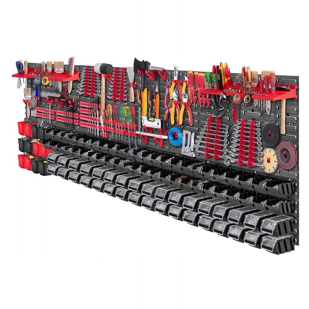 Pannello portautensili KADAX da parete per officina, 232x78 cm, 82 scomparti, 80 supporti, garage.