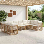 Set di divani da esterno Naturale e Bianco Crema Poliestere 3437554