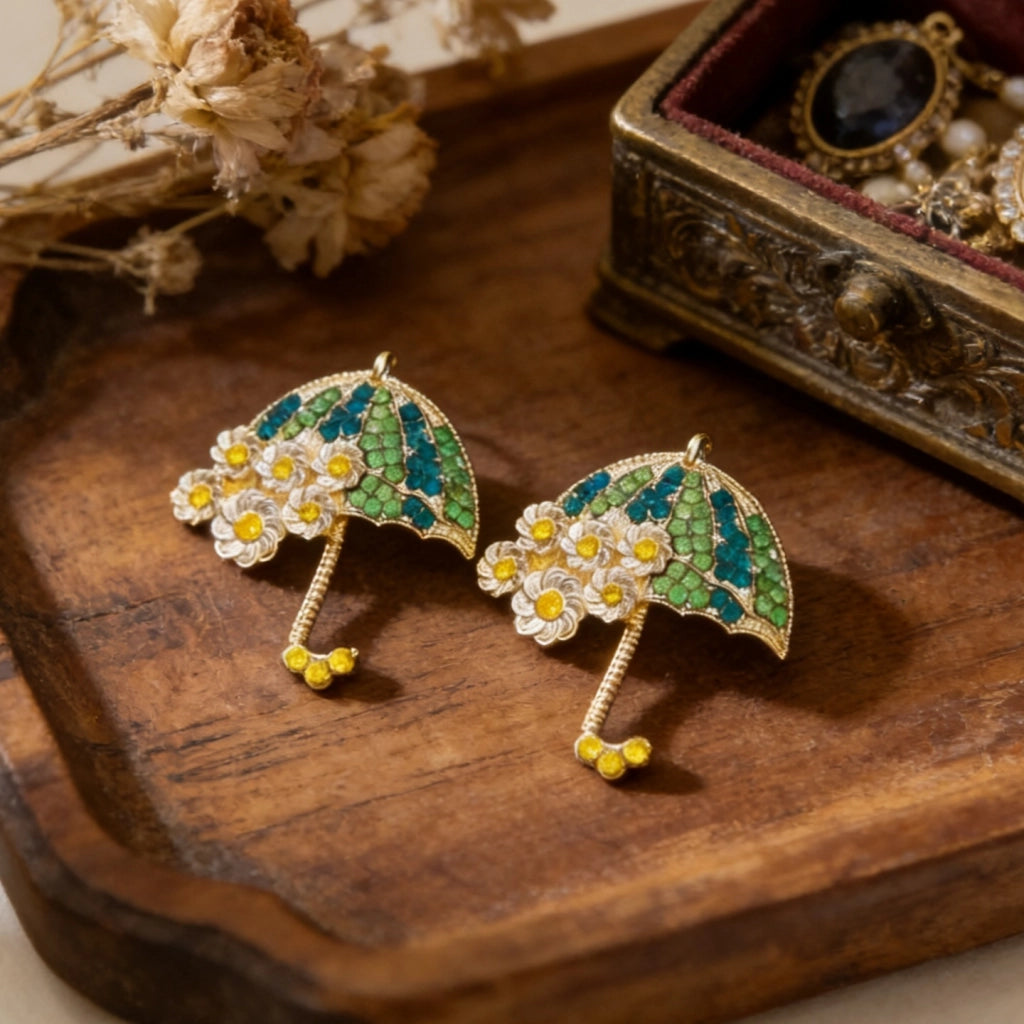 Orecchini a forma di ombrello con strass sfumati, dal design di nicchia e dallo stile vintage, giovani e graziosi.