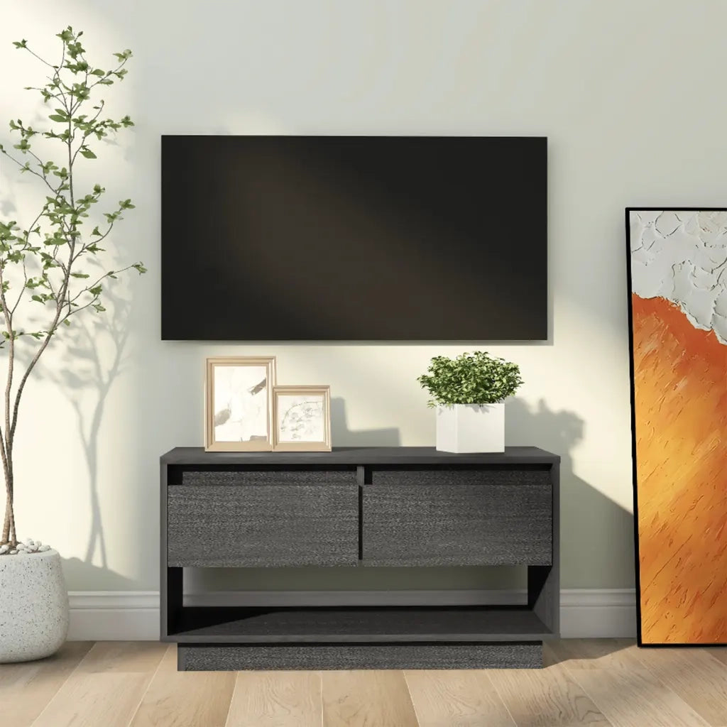 Mobile Porta TV-Mobile per TV-Credenza TV Grigio 74x34x40 cm in Legno Massello di Pino