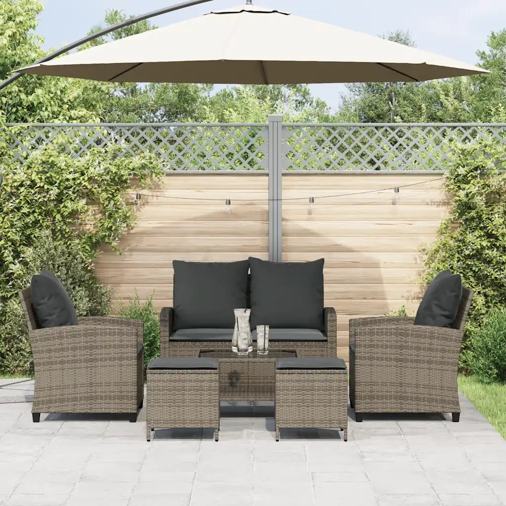 Set Divano da Giardino 6 pz con Cuscini Grigio in Polyrattan 3324579