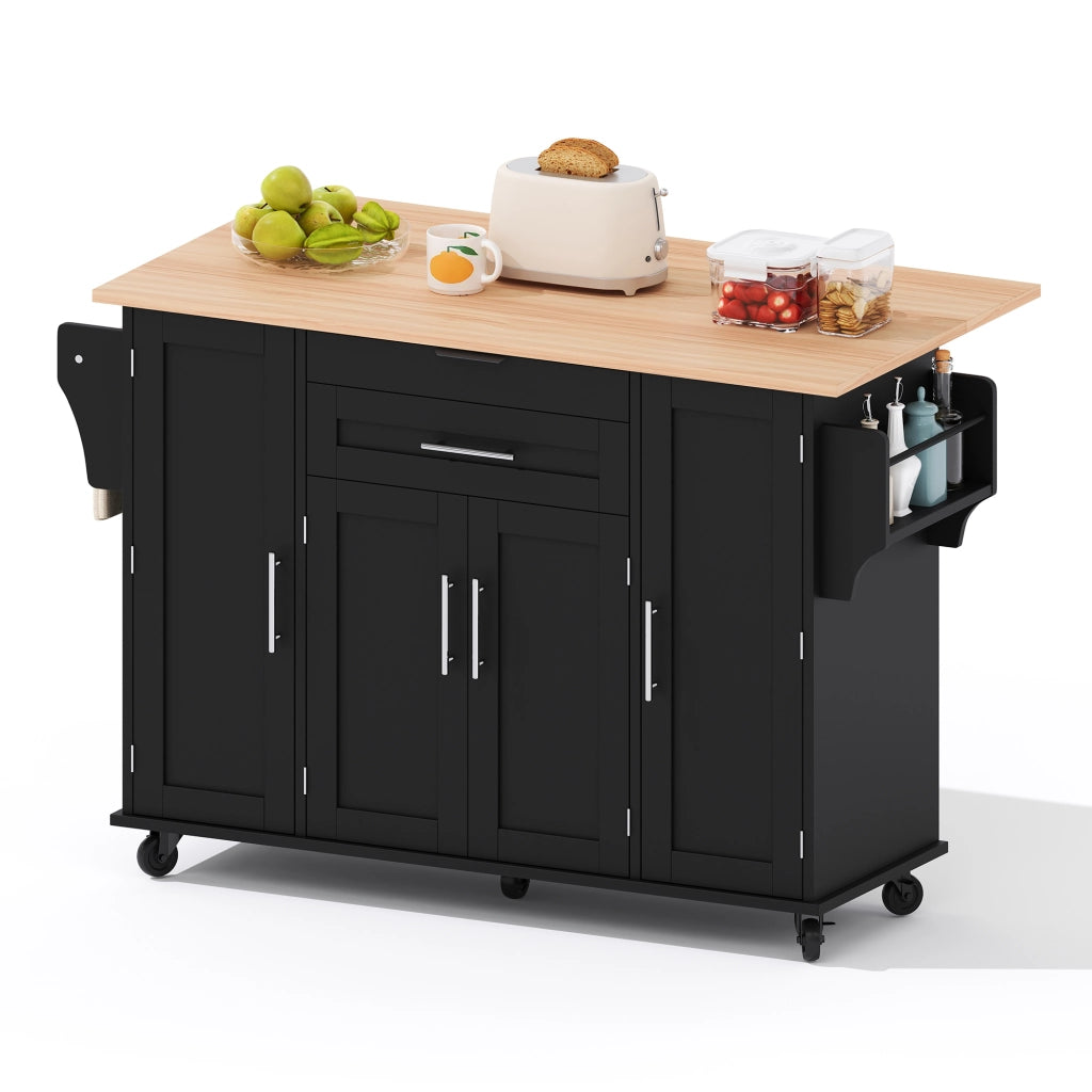 Carrello da Cucina con 4 Ante; 2 Cassetti; Ripiani Regolabili e Portasciugamani; 136 x 70 x 92 cm