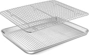 Tavolo da forno con griglia - Piatto da forno rettangolare in acciaio inossidabile - piatto da forno e griglia per la cottura - servizio - 40,6 x 30,2 x 2,5 cm - salutare - resistente al lavastoviglie