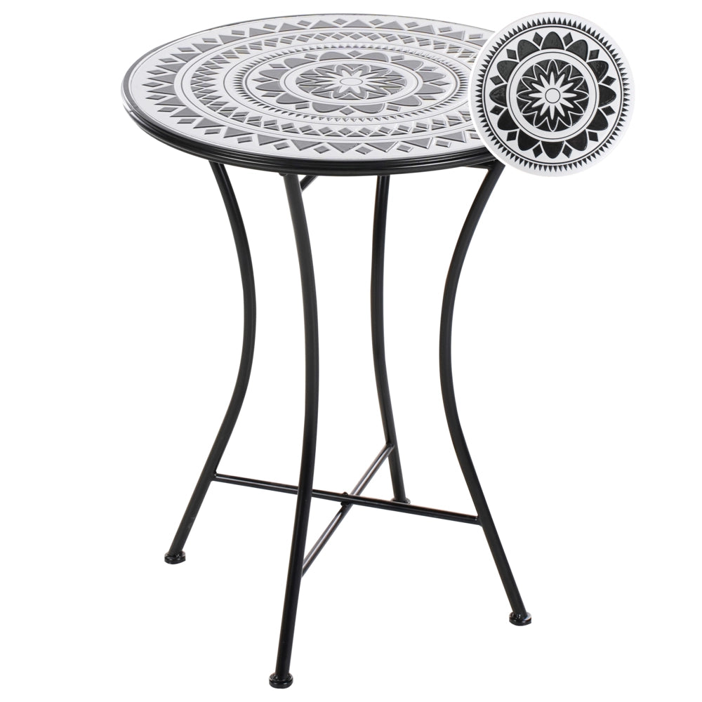Tavolo Bistro in metallo con piastrelle in ceramica bianche e nere giardino balcone esterno