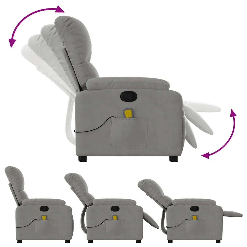 Divano Sedia-Poltrona Reclinabile Massaggio Grigio Chiaro Tessuto Microfibra 468709
