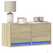 vidaXL Mobile TV a Parete con Luci LED Rovere Sonoma 80x31x35 cm