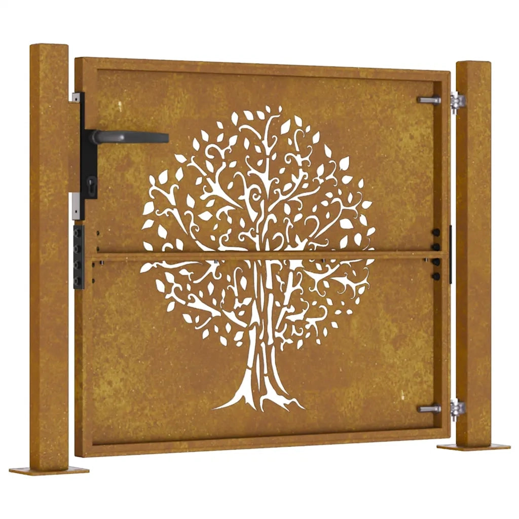 Cancello da giardino 100x100 cm in acciaio Corten con design ad albero 153215